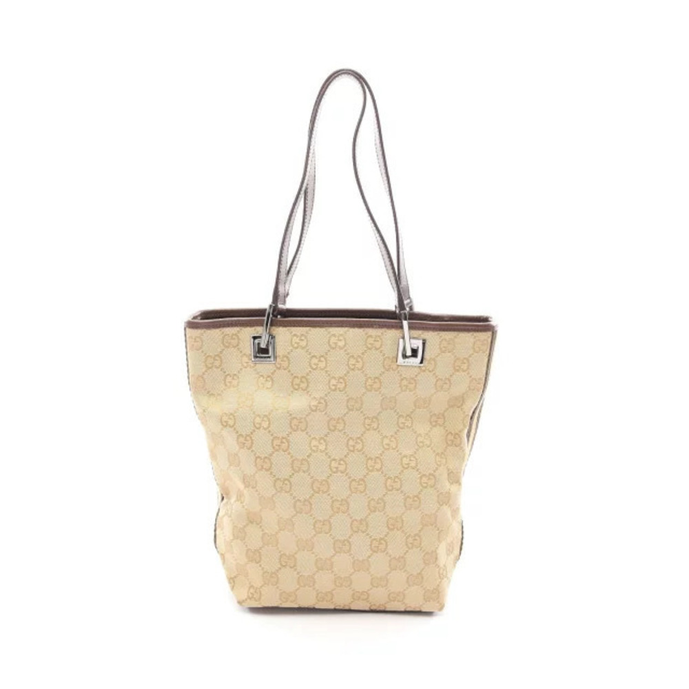Gucci GG Canvas Tote Bag Leather Beige Cream Brown